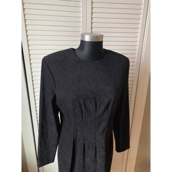 Vintage 1980s Suede-Look Long Sleeve Dress Shoulder Pads 10 - Picture 5 of 12